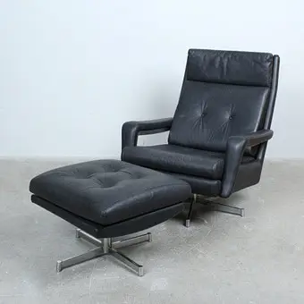 HANS KAUFELD. Armchair with ottoman, leather, 1970s.