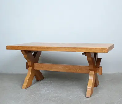 Meubelfabriek Oisterwijk. Brutalist dining table in solid oak, Netherlands.