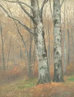 ИЛЛЕМ, ФРАНЦ ЙОЗЕФ ГЕОРГ. Два бука в осеннем лесу, около 1900, масло на холсте.