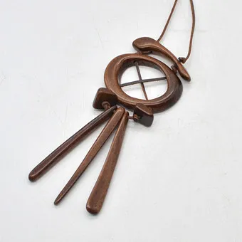 Designer necklace in African style, plastic / leather, late 20th century.