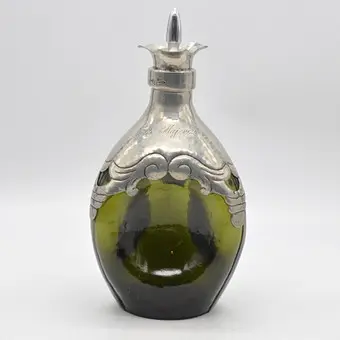 Art Deco carafe with stopper, tin on glass, designer, handmade, Denmark, around 1920s.