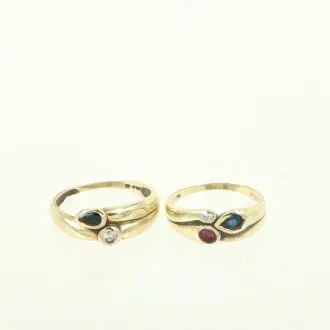 2 Ringe mit bunten Farbsteinen