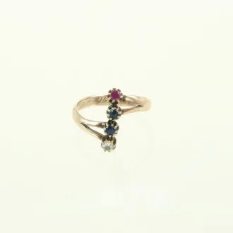 Ring mit 1 Brillant, 1 Rubin u. 2 Saphiren