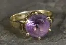 Bague femme – 585 or jaune, env. 4,4 g, améthyste ronde facettée en serti à griffes, taille 55