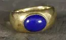 Bague femme – 750 or jaune, env. 14,4 g total, anneau avec cabochon ovale en lapis-lazuli, taille 54/55