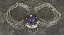 Kropfkette "W. Prokisch, München" – 925 Silber, ca. 84,5 g total, 5-reihige Erbsketten, mittig großer, runder Amethystcabochon, Perlen, Stabverschluss, L=…