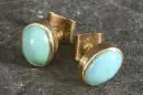 Paire de boucles d'oreilles – or 750, env. 2,4 g au total, cabochons turquoise ovales en serti clos, L= env. 1 cm