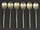 Mocha spoons, 6 pieces – 800 silver, approx. 70 g, twisted handles, L= 10.5 cm