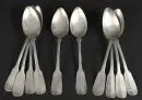 Cuillères à soupe, 10 pièces – argent 800, env. 435 g, manches spatule avec monogramme gravé "FG", L= 21 cm, 19e s. ;