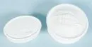 Lidded boxes, 2 pieces "Hoechst" – porcelain, lids with relief motifs "The Römer and the old Opera in Frankfurt", oval and round, L= 11.5 cm, D= 13 cm