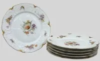 6x gr. Speiseteller "Rosenthal" Sansscouci, Blumendekor, Goldrand tw. etwas berieben, um 1900, D-25 cm