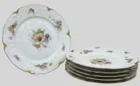 6x large dinner plates "Rosenthal" Sanssouci, floral decor, gold rim partly rubbed, around 1900, D-25 cm