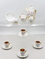 Mocha service, Bavaria, mocha core and 5 cups with saucers, pot H-18.5cm cups H-6cm