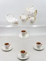 Mocha service, Bavaria, mocha core and 5 cups with saucers, pot H-18.5cm cups H-6cm