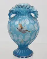 Vase vers 1900/10, verre bleu, peinture à l'émail fortement usée, env. H 14 cm