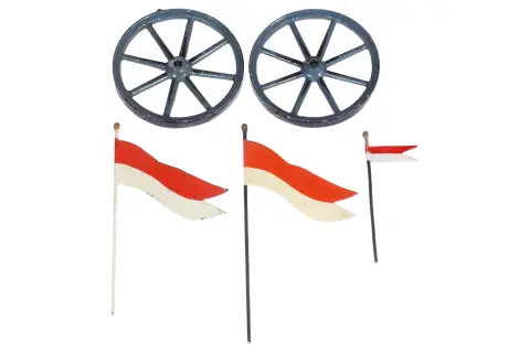 2 спицевых колеса Märklin и 3 флага NB