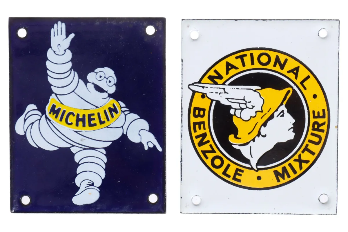 2 Miniatur-Werbe-Emailleschilder