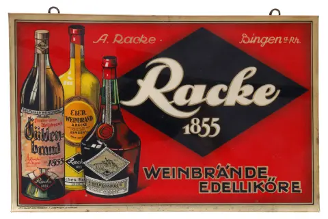 Reklamowa tabliczka blaszana „Racke Weinbrand”