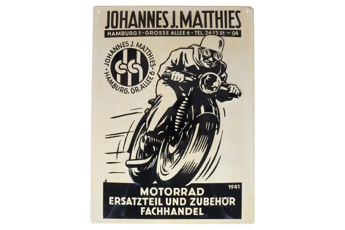 Plaque publicitaire bombée et embossée « Motorrad Matthies »