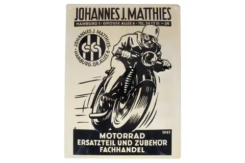 Wypukły i tłoczony znak reklamowy „Motorrad Matthies”