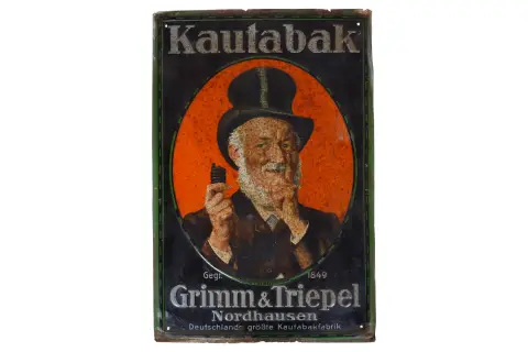 Tłoczony znak reklamowy „Grimm & Triepel Kautabak”