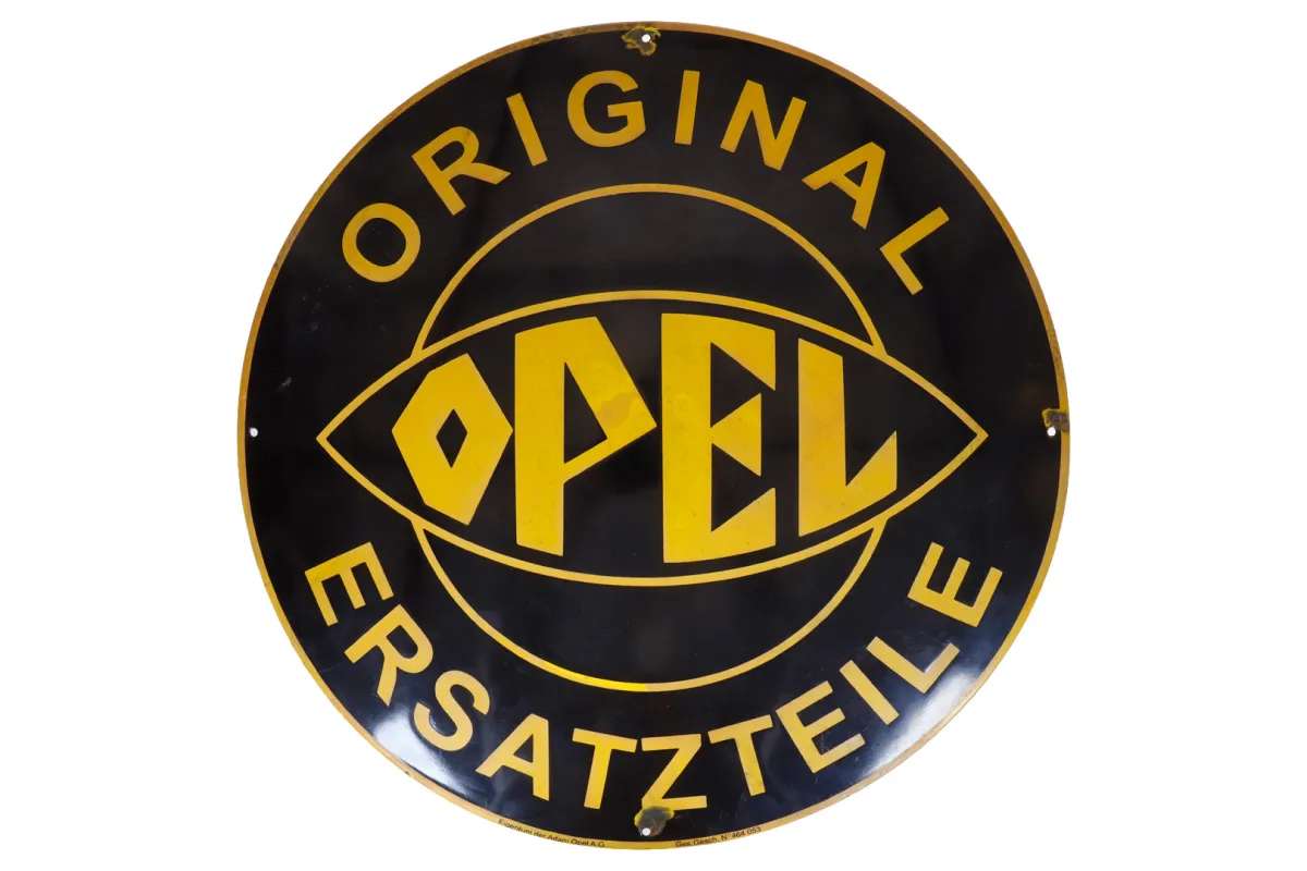 Gewölbtes Emaille-Werbeschild ”Original Opel Ersatzteile”