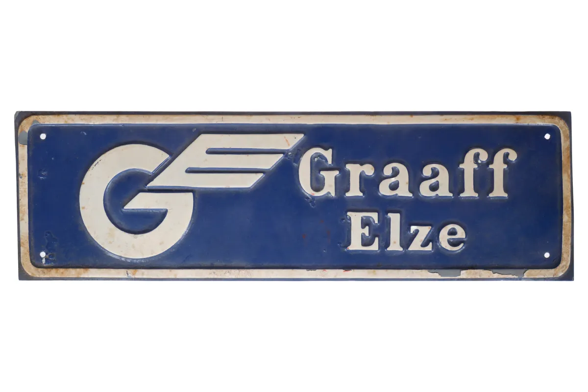 Plaque publicitaire embossée en tôle "Graaff Elze"