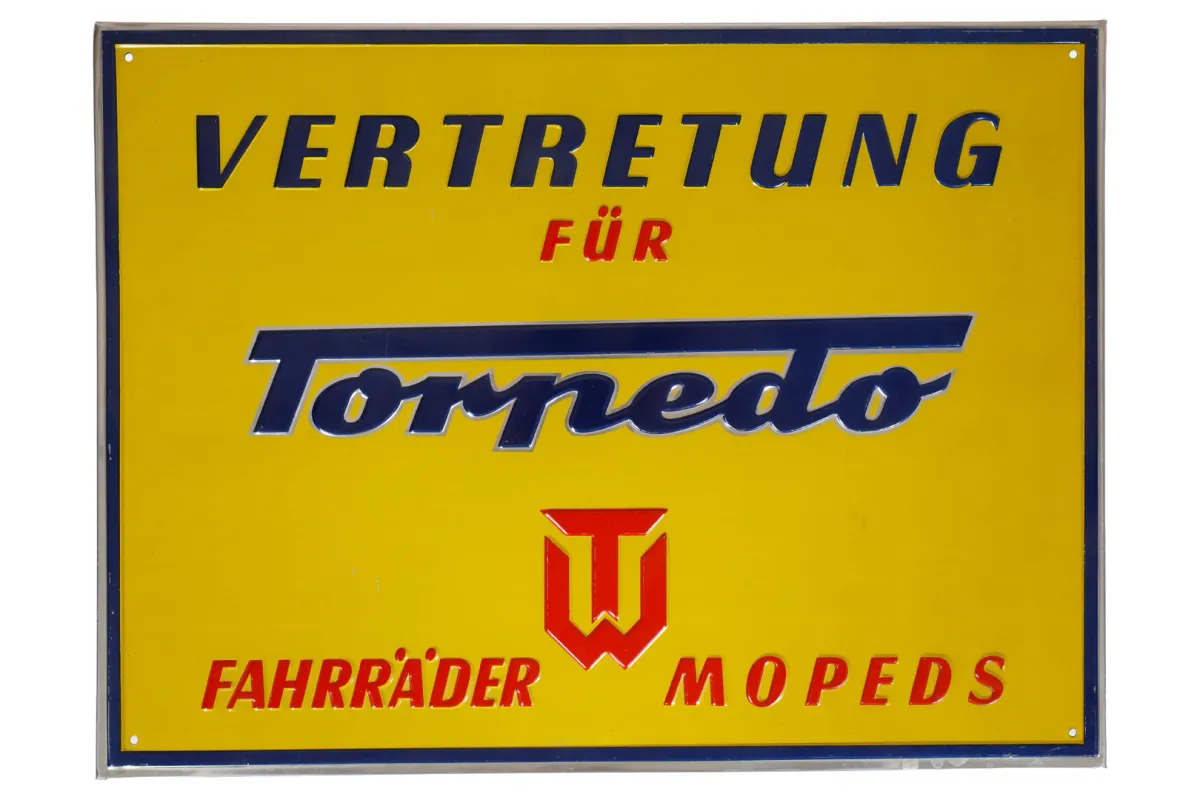 Werbe-Blechschild ”Vertretung für Torpedo”