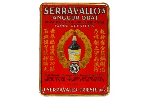 Tłoczona blaszana tablica reklamowa „Serravallo`s”