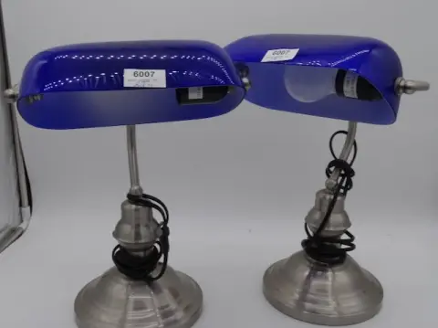 2 table lamps with blue shade