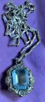 Silver chain 835, pendant 800 with light blue stone, L 50 cm, 2.5x1.8 cm, 6.89 g