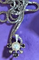 Chaîne en argent 925 avec pendentif, perle et saphirs, 925, L 44 cm, 5,8 g