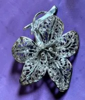 Filigránová brož list, stříbro 835, 8,49 g, 5x3,5 cm