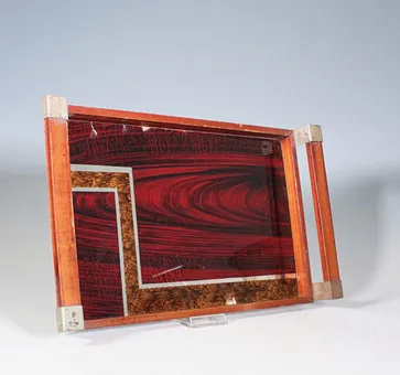 Serveerblad Art Deco, hout, glas, jaren 1930.