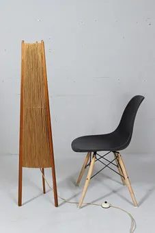 Stojací lampa Mid Century, sisal/teak v boho stylu, Temde, Švýcarsko, 60. léta.