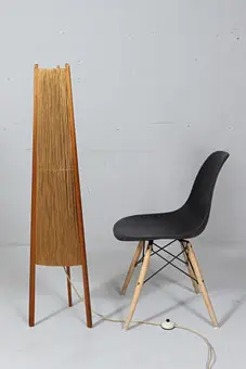 Mid Century Stehlampe, Sisal/Teakholz im Boho Stil, Temde, Schweiz, 1960er Jahre.