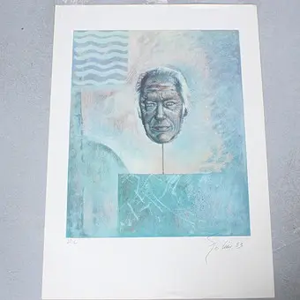 ENZO CINI (1921-2002). Farblithographie, '' Kopfskulptur'' H. L, (1983).