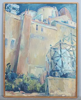 Nieznany artysta. 'Factory Site 'I', akryl na płótnie, sygnowany.