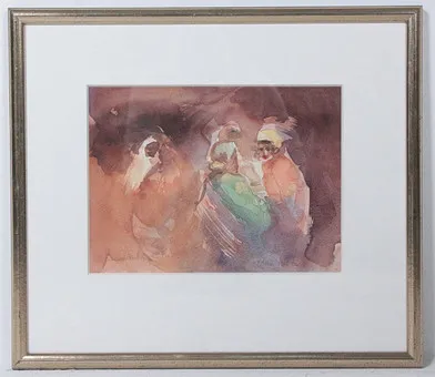 Unbekannter Künstler. 'Zwei Frauen', Aquarell, signiert.