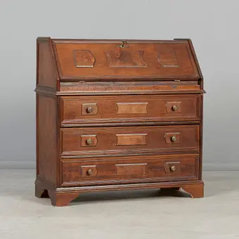 DROP-FRONT SECRETARY, solid wood, 20th century.