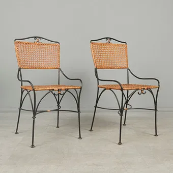 Pair of chairs / garden chairs, Viennese cane, iron. (2).