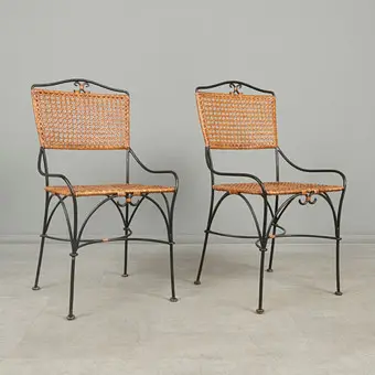 Pair of chairs / garden chairs, Viennese cane, iron. (2).