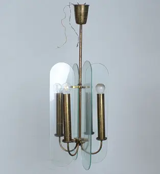 Pendant lamp made of metal and glass.