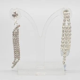 COSTUME JEWELLERY DROP EARRINGS, TWO DIFFERENT, WITH RHINESTONE DECORATION, RHODIUM-PLATED, LATE 20TH CENTURY.