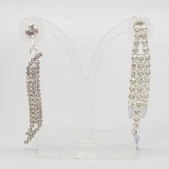 COSTUME JEWELLERY DROP EARRINGS, TWO DIFFERENT, WITH RHINESTONE DECORATION, RHODIUM-PLATED, LATE 20TH CENTURY.