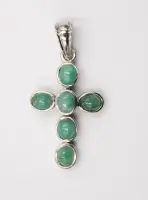 Kreuz Anhänger mit Smaragd Cabochons, Sterling Silber, 3gr., L-3,5cm