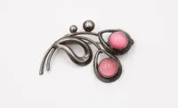 Vintage-Silberbrosche, Hermann Siersbøl, 925er Sterlingsilber, Dänemark, rosa Steine, 6,3gr., L-4,5cm