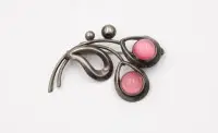 Vintage-Silberbrosche, Hermann Siersbøl, 925er Sterlingsilber, Dänemark, rosa Steine, 6,3gr., L-4,5cm