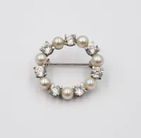 Brosche, 835er Silber, Perlen und klare Steine, 4,2gr., D-2cm
