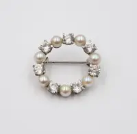 Brosche, 835er Silber, Perlen und klare Steine, 4,2gr., D-2cm